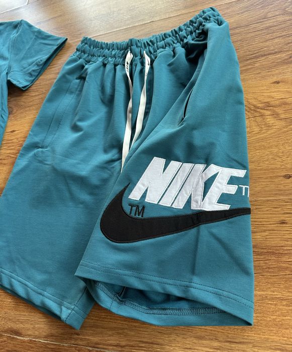 Мъжки,памучен,къс комплект Nike с бродирано лого,тюркоазен цвят