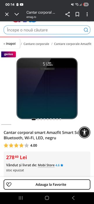 Cantar corporal smart Amazfit Smart Scale, Bluetooth, Wi-Fi, LED