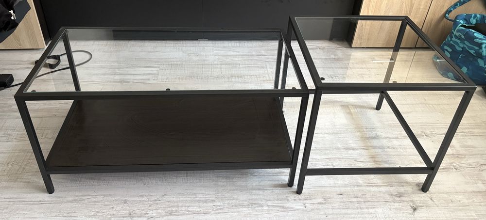 Comoda TV cu spatiu depozitare + 2 mese de sticla