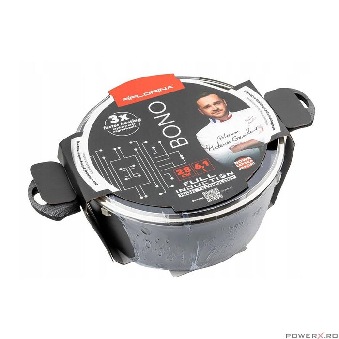 Oala din aluminiu, cu capac, invelis din marmura, 28x14x2.2cm, 6.1l,