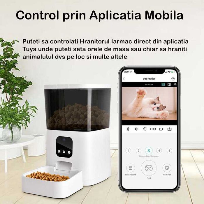 Hranitor Automat pentru Caini si Pisici cu Camera, IARMAC, 7 Litri