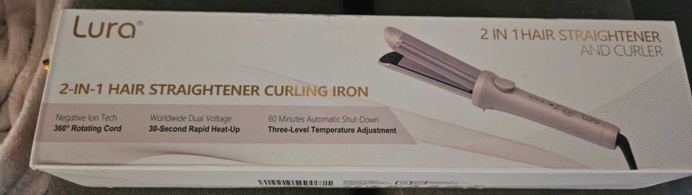 LURA Преса за коса и маша 2 в 1 Керамична йонна 25 мм Бързо загряваща