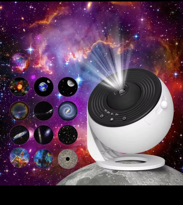 Proiector galaxie LED 360° – lampă de noapte copii, 12 discuri – NOU