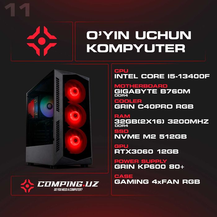 INTEL I5-13400F / 32GB 3200MHz / 512GB NVMe / RTX3060 12GB