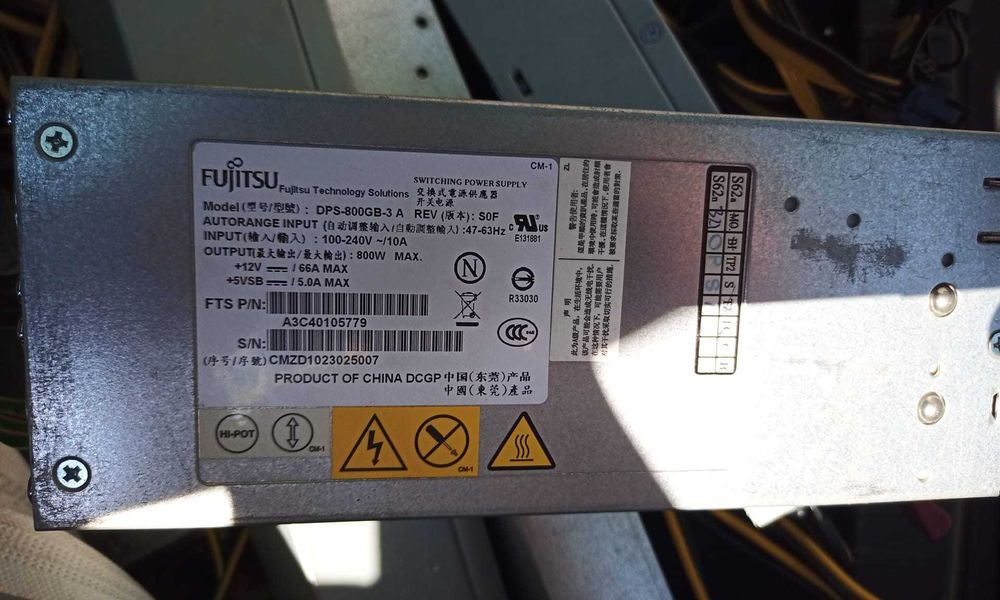 Sursă Server Fujitsu Delta DPS-800GB-3A 800W pentru Minerit, cablată PCI-E