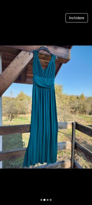Rochie lunga turcuaz din material lejer