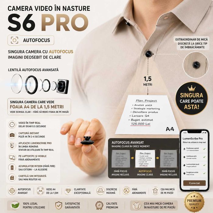 iCheat S6 Pro | AutoFocus - 4K - Imagini Clare | Audio integrat Fara Fire - Fara BlueTooth | Casti de Copiat Sisteme