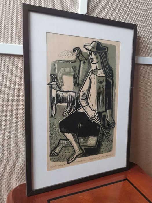 Антикварна картина Овчарка Йоханес Игуас Колер Johannes Iguaz Kohler