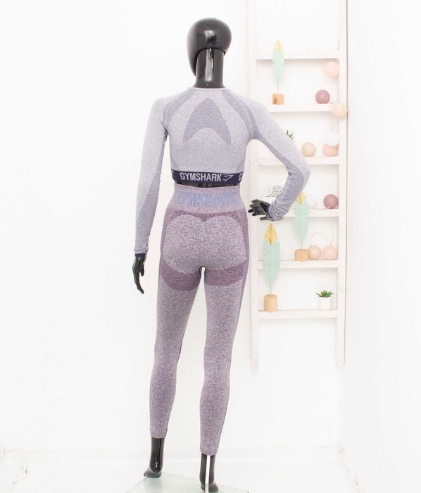 Gymshark дамски комплект кроп топ къс + клин висока талия за фитнес XS