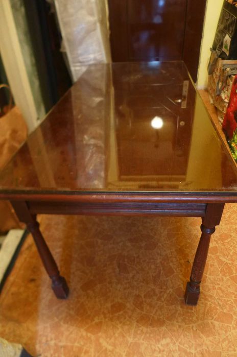 Masa Tip Cafea Lemn Masiv 106/50cm 50cm inaltime Sticla Cristal Retro Vintage picioare demontabile!