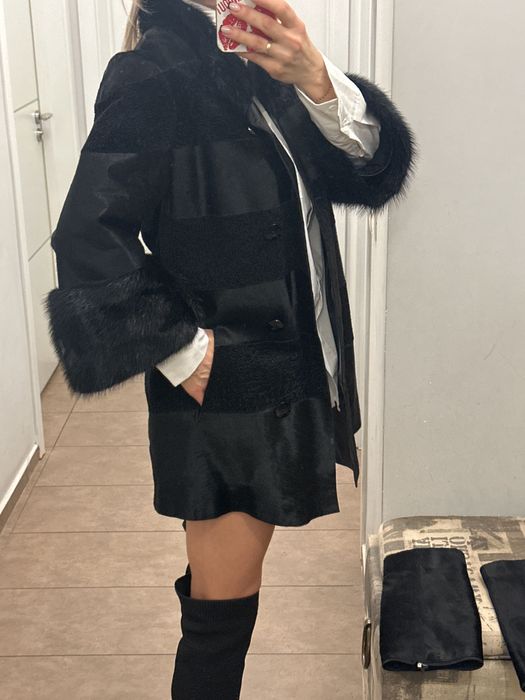 Естествено кожено палто EVER №40 – астраган, косъм, свалящи се ръкави