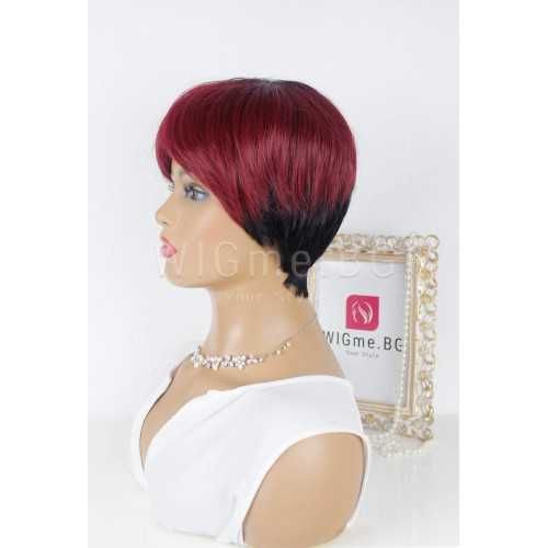 Къса червено-черна перука с бретон Чери