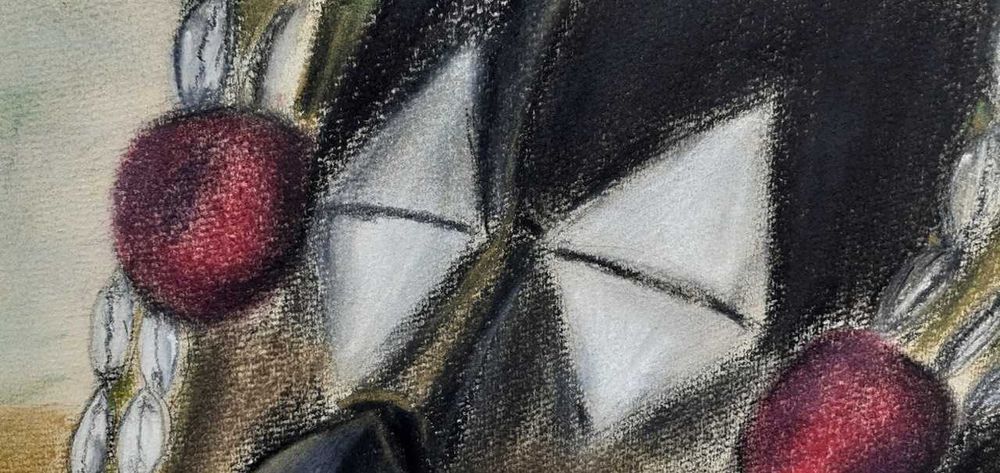 Tablou vechi - natura statica cu masca - semnat Iser 1934