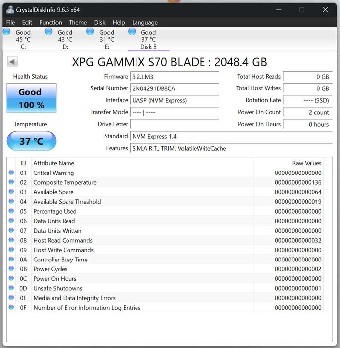 SSD 2TB Adata XPG GAMMIX S70 Blade M.2 PCIe 4x4 pana la 7400/6650 Mb/sec NVMe