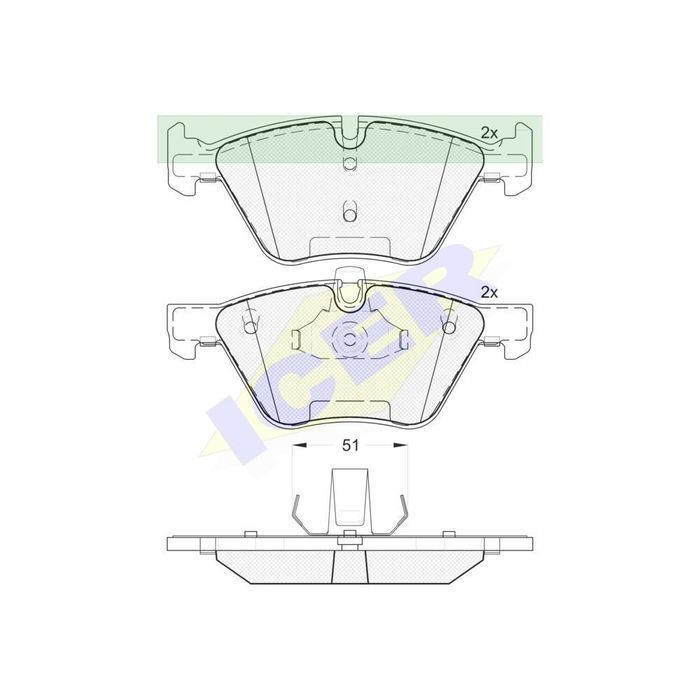 Set placute frana punte fata, Seria 3 (E90/ E91/E92/E93), 2004-2013; Seria 5 (E60/E61) 2003-2010, X1 (E84) 2009-2015, Icer Spania