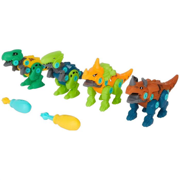 Set cu 4 dinozauri de construit pentru copii,  2 Surubelnite 20cm