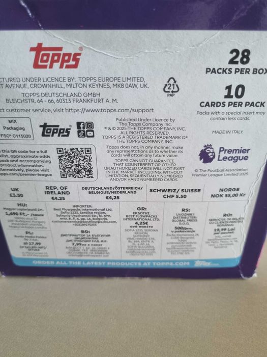 Topps Premier League 2026 - Пълна кутия 28 пакета - фабрично запечатана