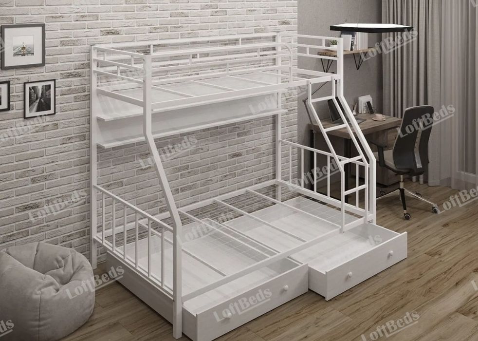 Детская Кровать Двухъярусная ВЕРОНА, матрас, полки и ящик