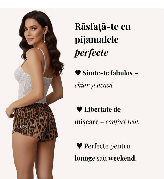 Pijamale Sexy Leopard pentru Femei - Set 2 Piese, Maiou & Pantaloni