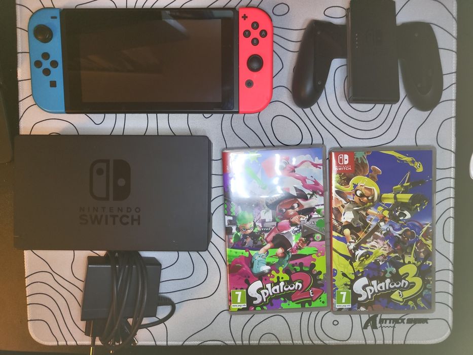 Nintendo Switch v2, rar folosit, splatoon + smash + animal crossing