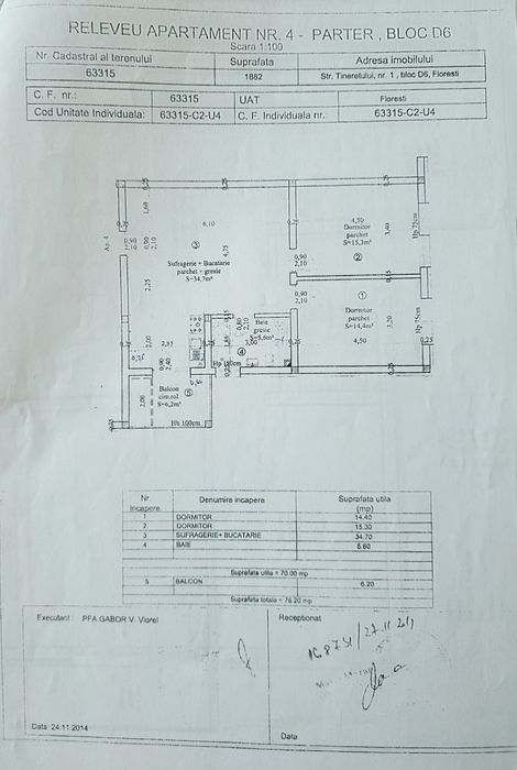 Apartament 76 mp 3 camere str Tineretului nr 1