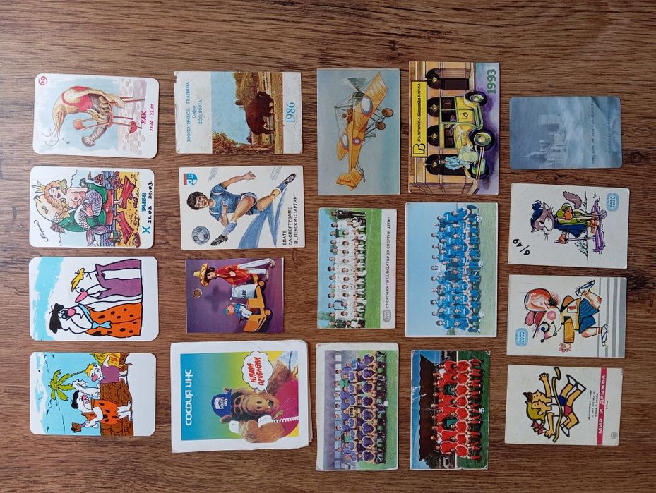 Стари календарчета, пощенски картички, жокери от карти, картинки лего