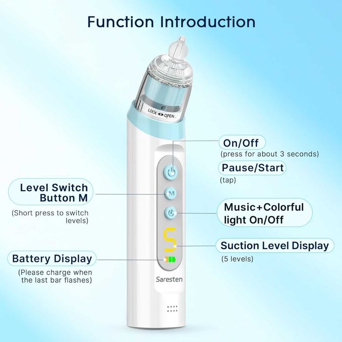 Назален аспиратор за бебе 3 накрайника, с музикална, светлинна функция