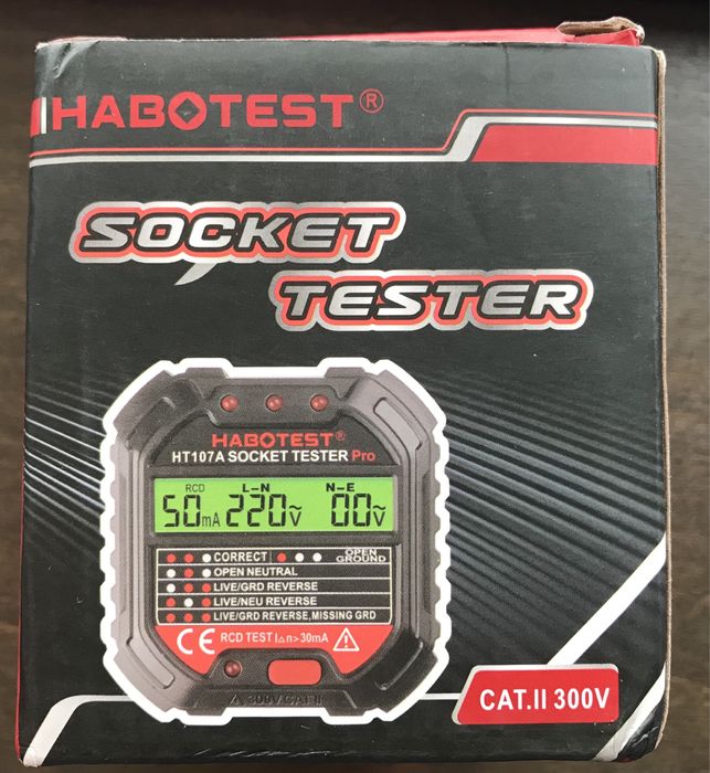 Тестер за контакти HT107D / RCD тест / Цифров дисплей / 48-250 V