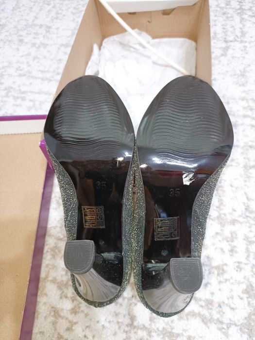 Pantofi chic cu sclipici și toc înalt, Negru-Argintiu, 35 EU