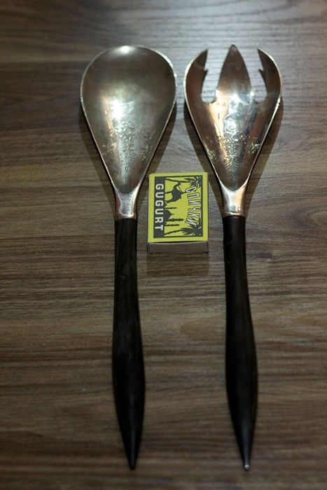 Вилка и ложка для горячего/салатов. Ручки из рога. Индия,ручная работа