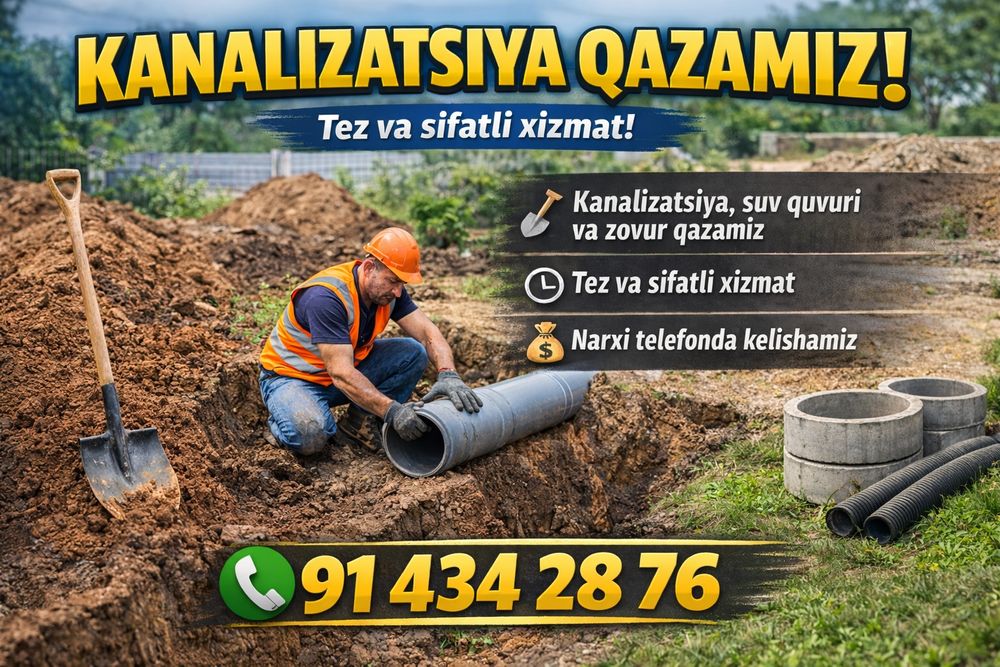 Kanalizatsiya qozamiz tez va sifatli
