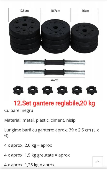 Set gantere reglabile cauciucate -20 kg