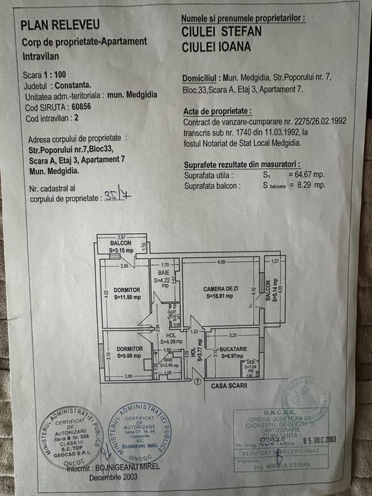 Apartament 3 camere de vanzare Medgidia