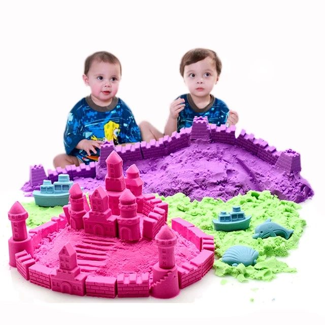 Кинетический песок 2 кг + формочки + бассейн kinetic sand