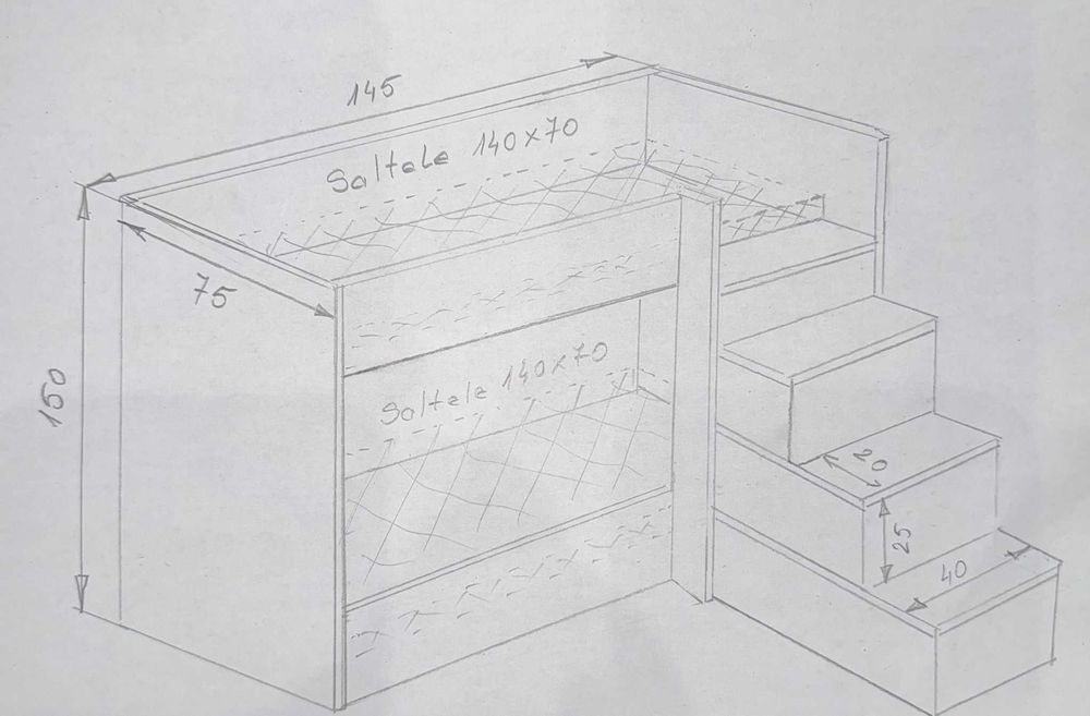 Pat etajat pentru 2 copii – saltele incluse – TRANSPORT GRATUIT