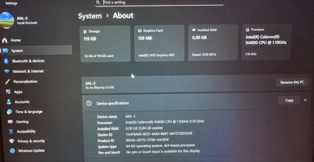 Laptop NOU ANL-5 – Windows 11 Office LICENȚIATE - Pachet COMPLET