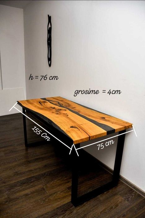 Masă living lemn masiv stejar+rasină-epoxidică handmade,model unicat