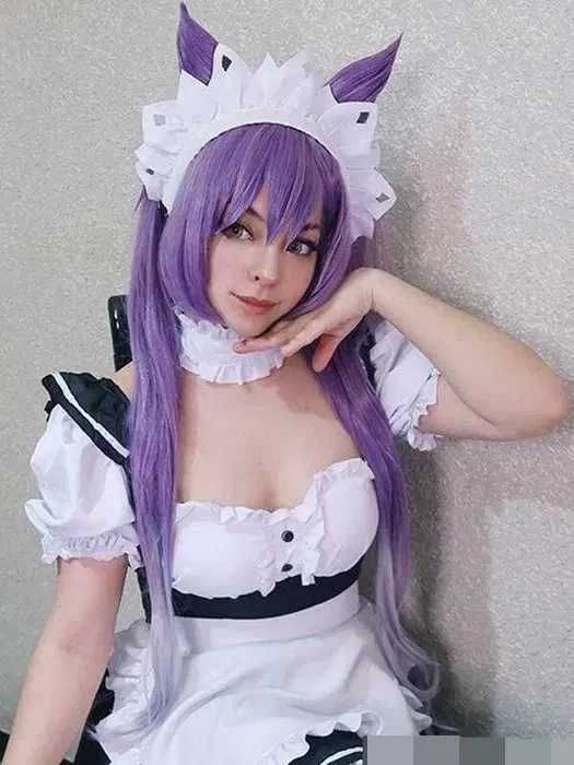 Аниме косплей лилава перука с две опашки Genshin Impact Keqing Cosplay