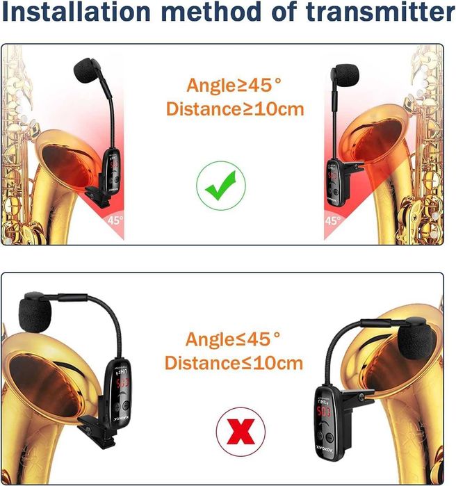 Безжичен микрофон за кларинет,тромпет и всякакви духови инструменти. Приемник и предавател