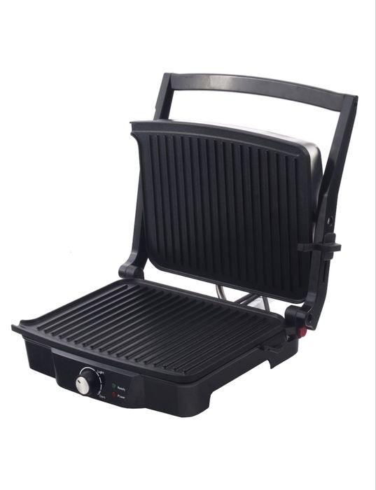Gratar electric grill Panini barbeque, 2000 W, termostat reglabil, placi antiaderente, Negru/Inox