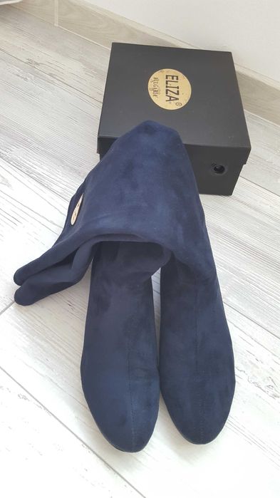 Тъмно сини велурени дамски високи ботуши ELIZA р-р 39