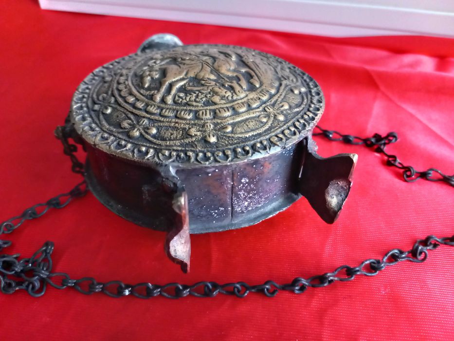 19Век Стара Бронзова Барутница,Барутник Свети Георги