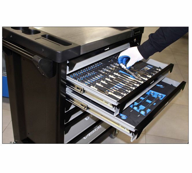 Професионален оборудван шкаф с 7 чекмеджета 6 модула 257 части asta po