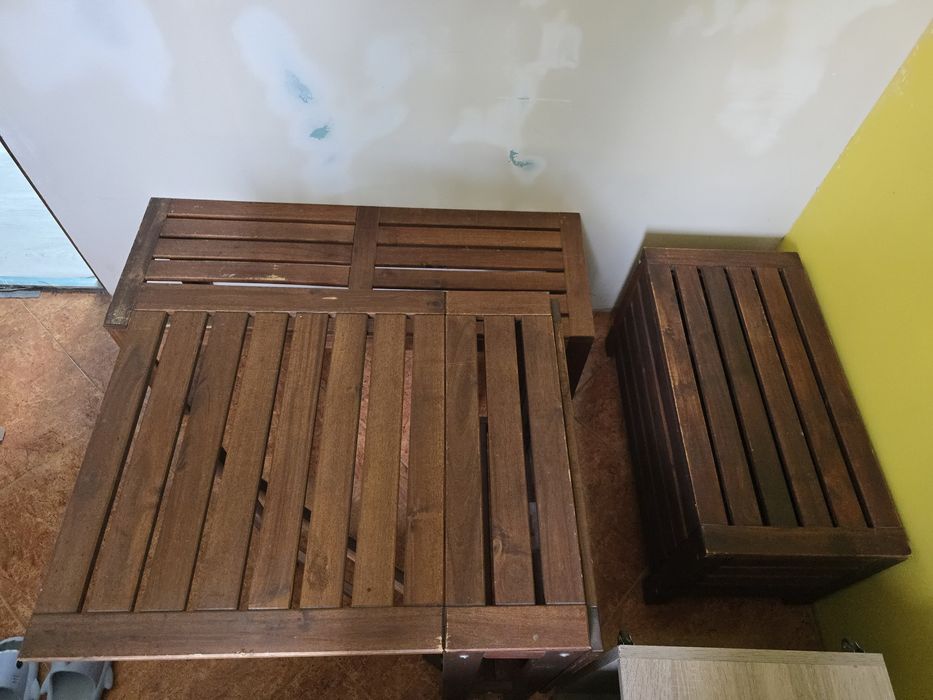 Дървен градински комплект IKEA ÄPPLARÖ – Маса + 2 Пейки (Едната с ракла)