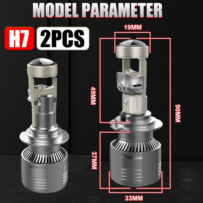 Set 2 Becuri Led H7 cu LUPA 19mm 300W 30.000 Lumeni / set 6000k Canbus