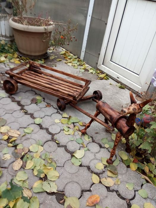 Декор из дерева, телега и ослик, подарок, ручная работа из дерева