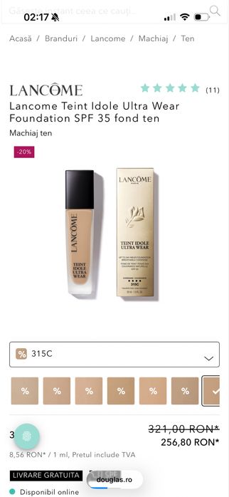Lancome Teint Idole Ultra Wear Foundation SPF 35 fond ten, noi originale, make up Lancome, fonduri lancome