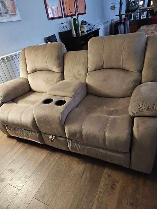 Canapea si 2 fotolii rabatabile de culoare bej Mobexpert