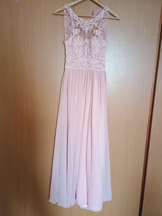 Официална дълга розова рокля