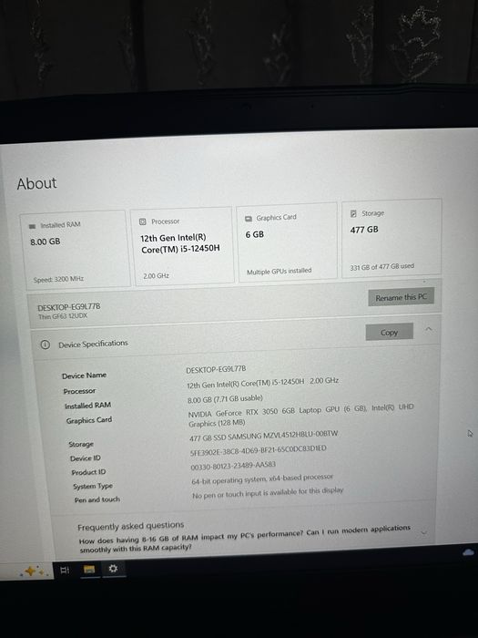 MSI Thin GF63 RTX 3050 6GB i5-12450H
